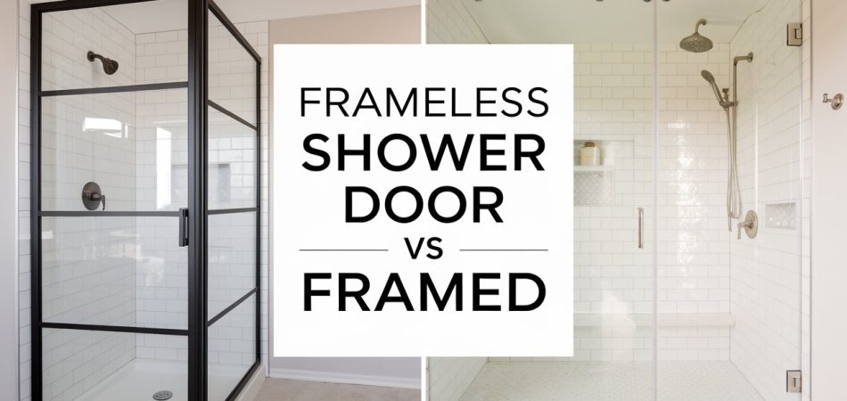 comparison image of framed vs frameless shower door